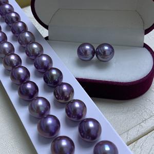 10-11mm <b>Purple</b> Freshwater Pearl <b>Earrings</b> Edison Mirror Light Perfectly Round & Basically Flawless Zhuji Naturalpearl - Product Image 2