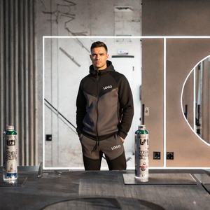 Conjunto Deportivo de Lujo para Hombre, Sudadera con Capucha y Cremallera, Diseño Color Block, Logotipo Frontal, 2 Piezas - Product Image 3