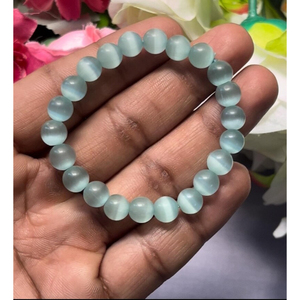 Selenite <b>Bracelet</b>: Round <b>Gemstone</b> Beads, Stretch <b>Bracelet</b> Unisex Classic Style Certified Anniversary Gift - Product Image 3