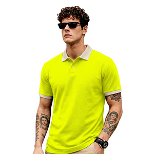 Chemise noire unie à manches courtes pour homme, col et poignets beiges, décontractée, en lin/coton tricoté, respirante, coupe classique, logo frontal, franges - Product Image 6