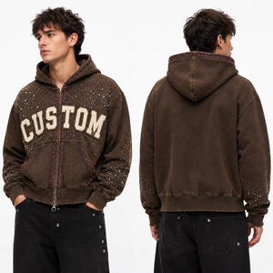 Sudadera con capucha y cremallera de gran tamaño con pedrería personalizada para hombre, estilo urbano, corte ajustado, tejida, 100% algodón - Product Image 6