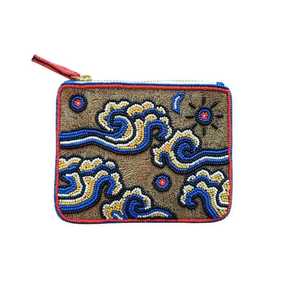 Monedero de cuentas con patrón de ondas de nube, bolsa con cremallera, cartera de cuentas de semillas, mini bolsa para dinero, tarjetero azul hecho a mano con diseño de sol - Product Image 1