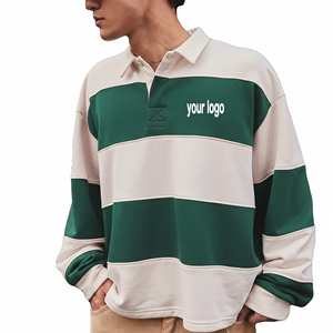 Camisas polo de hombre de manga larga 100% algodón, a la moda, de 280g de gramaje, con logo impreso personalizado, de dos tonos. - Product Image 1
