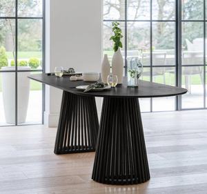 Ensemble de table à manger ronde en teck massif moderne avec chaises rembourrées et base sculpturale cannelée pour salle à manger, maison, restaurant - Product Image 3