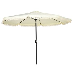 Ombrellone da Patio da 2,7 m con 8 Stecche, Manovella Inclinabile a Pulsante, Ombrellone da Esterno per Tavoli da Mercato con Nappe Sfrangiate per Cortili e Giardini - Product Image 1
