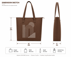 300gsm Brown Canvas <b>Tote</b> Bag Zipper Closure Cotton Shopping Bag 16x14x5 Custom Logo Eco Friendly Reusable Heavy Duty Polyester - Product Image 3