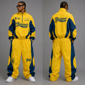 Conjunto Deportivo de Dos Piezas para Hombre, Estilo Veraniego, con Cierre de Media Cremallera, Chaqueta Cortavientos de Poliéster, Estilo Urbano Holgado - Product Image 3