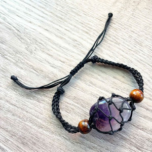 Handmade Black Macrame Clear Quartz <b>Bracelet</b> Natural Crystal <b>Adjustable</b> Boho <b>Bracelet</b> with Wooden Beads for Women - Product Image 5