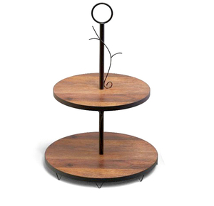 2-Tier Mango Wood Cupcake Stand Macaron Plate Cake Dessert Fruit Snack Candy Buffet Display for Wedding Home Party Cake Stand - Product Image 1