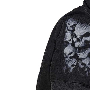 Conjunto Deportivo con Capucha y Estampado de Calavera Gótica para Hombre, Sudadera con Cremallera de Manga Larga y Pantalones, Color Negro Sólido, 100% Algodón, Ropa de Otoño - Product Image 4