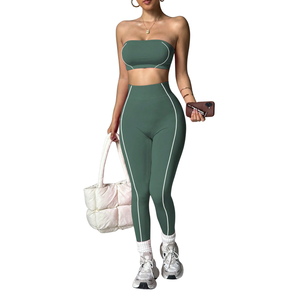 Ensemble de yoga pour femme, haute élasticité, anti-humidité, sensation seconde peau, 180g Spandex/Polyester, maintien et soutien, design torsadé uni, pour la gym, vente en gros - Product Image 2