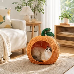 Nichoir pour animaux de compagnie en rotin naturel, design citrouille, lit de couchage pour chat, panier-caverne confortable pour chat, pour la décoration de la maison et des meubles pour animaux. - Product Image 4
