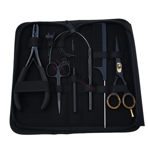 Kit d'outils pour extensions capillaires avec pince à micro-anneaux à 2 trous de 7 pouces, outil de tirage, enfile-fils à boucle et ciseaux de barbier - Product Image 1