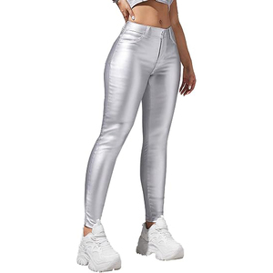 Pantalon en cuir véritable pour femme, taille haute, coupe droite, extensible, en similicuir, style décontracté, streetwear, respirant - Product Image 1