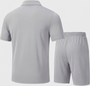Conjunto de Polo y Pantalones Cortos de Secado Rápido para Hombre, Color Gris Sólido, Media Cremallera, Manga Corta, Ropa Deportiva Informal de Verano, Ligera, de Poliéster - Product Image 2