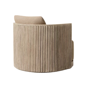 Sillón de Exterior Contemporáneo de Teca con Diseño Curvo Acanalado, Asiento Acolchado, Mecanismo Giratorio de 360°, Muebles de Jardín de Primera Calidad - Product Image 2