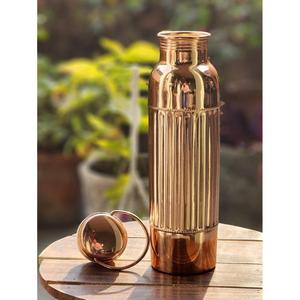 Health Beneficial Eco Friendly Polish Copper Water <b>Bottle</b> Ribbed Design Food Contact Safe Leakproof And Stocked - Product Image 4