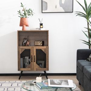 Mobile Bar da Cucina Stile Rustico a 2 Ante con Portabottiglie e Portabicchieri - Product Image 2