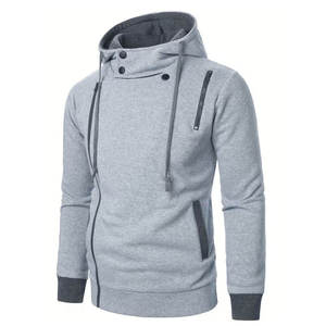 Custom <b>Grey</b> <b>Mens</b> Asymmetrical <b>Zip</b> Hooded Sweatshirt Stylish Pullover <b>Hoodie</b> - Product Image 3