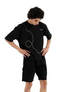 Conçu sur mesure T-shirt en coton épais pour hommes Streetwear uni col rond côtelé surdimensionné 100% coton Logo avant Position - Product Image 2