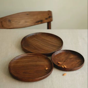 Ensemble d'assiettes de service en bois, assiettes rondes en bois pour le dîner, ensemble d'assiettes en bois massif, ensemble de plateaux de service en bois naturel - Product Image 6