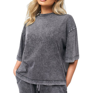 Custom Wholesale Oversized <b>Women</b> Acid Wash T-Shirts High Quality Custom Streetwear Solid Gray Loose Fit Casual <b>Top</b> T-Shirts - Product Image 1