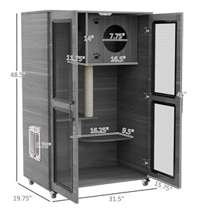 Cuccia per Gatti Grigia con Chiusura di Sicurezza, Tiragraffi, Gabbia e Recinto per Gatti con Funzioni di Comfort e Intrattenimento - Product Image 3