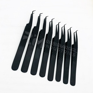 Pince à épiler pour extensions de cils en acier inoxydable de haute qualité RMI, 45 degrés, logo personnalisé, emballage d'usine, pince à épiler à pointe en fibre pour cils - Product Image 6