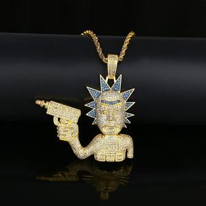 Collier pendentif Hip Hop Iced Out avec personnage de dessin animé, plaqué or, diamant Moissanite, bijoux Bling pour homme - Product Image 2
