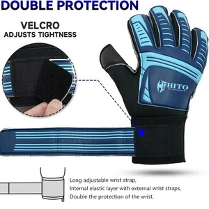 Premium Custom Design Black and Blue German Embossed Latex Soccer Goalkeeper <b>Gloves</b> 4mm German Latex strap Negative Cut - Product Image 4