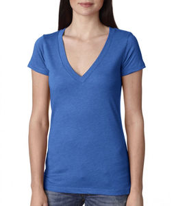 T-shirt décontracté en coton pour femme, style sport, col en V profond, logo brodé, motif uni, poche trouée, écologique, disponible en tailles XS à XL - Product Image 2