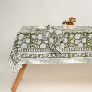 Big Sale 6 seater <b>Rectangle</b> 100% Cotton <b>Tablecloth</b> Floral Pattern Outdoor Use Floral Green Wedding Table Cover - Product Image 2