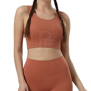 Ensemble de yoga couleur unie sans couture, haut court taille mi-haute et leggings longs 2 pièces, respirant, écologique, en Spandex/Nylon - Product Image 5