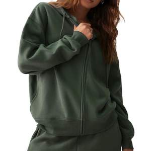 Sudadera con capucha extragrande para mujer, con cremallera, de forro polar, con logo personalizado, de algodón y poliéster, estilo casual urbano, al por mayor, OEM - Product Image 2