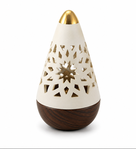 Decorative Cone Shaped Bakhoor Burner with Cutout Design and Wooden Base for Incense, Oud Chips and <b>Home</b> Fragrance Decor - Product Image 1