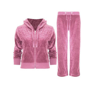 Unisex Gray Velour Tracksuit Hooded Drawstring <b>Jacket</b> Jogger Set Casual Winter Sportswear Full Sleeve Solid Color Pants Side - Product Image 2