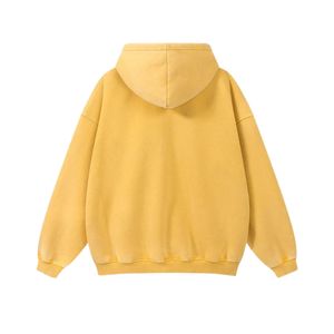 Sweat à capuche zippé décontracté pour homme, jaune moutarde, avec poche kangourou, manches longues, poignets côtelés, effet délavé, couleur unie - Product Image 6