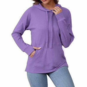 <b>Women's</b> <b>Teal</b> Hooded Sweatshirt Regular Fit Full Sleeve With Pockets Breathable Knitted Cotton Pullover Autumn Wear - Product Image 6