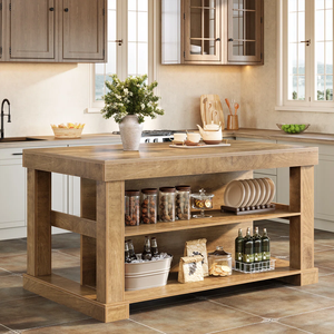 Islas de Cocina de Vietnam, Material de Madera de Roble Macizo, Embalaje en Caja, Marca OEM, Apariencia Moderna, Color Natural/Blanco, Almacenamiento - Product Image 2