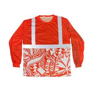 High Visibility Yellow Long Sleeve <b>Red</b> Safety Work <b>Shirt</b> with Reflective Tape Tribal Print 100% Polyester Quick Dry - Product Image 3