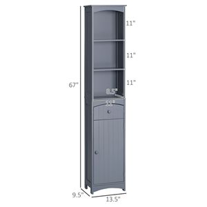 Mobiletto Moderno a 3 Ripiani per Bagno, Armadio Alto Salvaspazio Grigio con Cassetti per Casa, Camera da Letto, Ospedale - Product Image 3