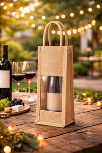 Eco Friendly Jute <b>Wine</b> Bottle Tote <b>Bag</b> with Transparent Window Reusable Gift Packaging - Product Image 3