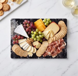 Planche à découper rectangulaire en marbre veiné noir et blanc pour la préparation des aliments - Product Image 4