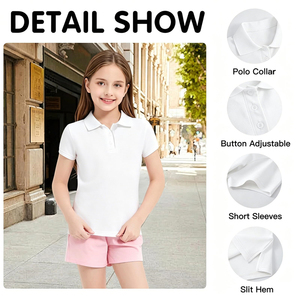 95% Cotton 5% Spandex Kids <b>White</b> <b>Polo</b> Shirt Short Sleeve Embroidered Logo Youth School Uniform Shirts For Girls - Product Image 3