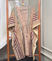 Nouveau gros main bloc imprimé une pièce caftan robe avec col en V et taille réglable surdimensionné robe tunique d'été pour les femmes