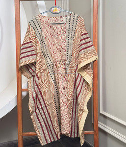 Nueva venta al por mayor de bloque de mano impreso una pieza Kaftan vestido con cuello en V y cintura ajustable vestido túnica de verano de gran tamaño para las mujeres - Product Image 3