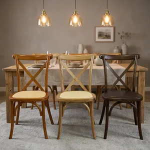 Chaise de restaurant classique à dossier croisé en velours avec structure en bois massif et assise tressée pour hôtel, usage extérieur, salon, maison, cuisine - Product Image 3