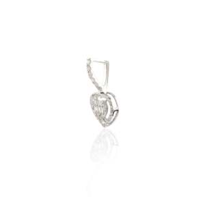 18K <b>Solid</b> White <b>Gold</b> Heart Diamond <b>Pendant</b> with Oval Emerald Pear Cut Stones - Product Image 5