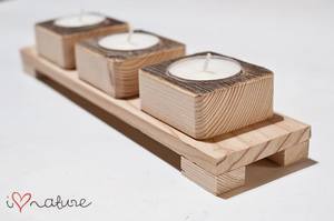 Portavelas Rústico de Roble, Soporte de Madera para Velas, Forma Cónica, Tres Soportes, Acabado Marrón Oscuro, Decoración para el Hogar - Product Image 6