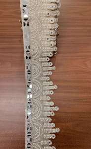 Wholesale Pearl Bead Mirror Embroidery Scalloped Lace Border Hand Look Designer Indian Ethnic <b>Kaftan</b> Saree Garment Decoration - Product Image 3